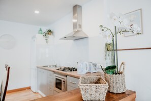 Frigorífico, microondas, horno y placa de cocina