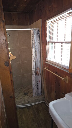 Shower, towels, soap, toilet paper - Cabin 2 @ Lazy Day Cabins (Mayhill)