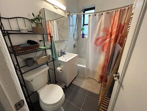 Sèche-cheveux, serviettes fournies, savon, papier toilette