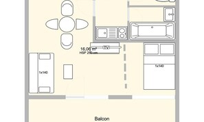 Floor plan - Studio Apartment in Les Saisies for 4 People (Hauteluce)
