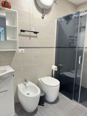 Dusche, Haartrockner, Bidet, Handtücher
