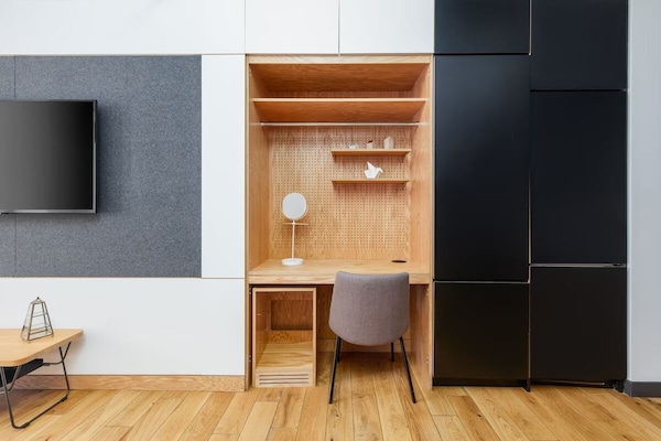 Settle in and focus at the built-in desk workspace.