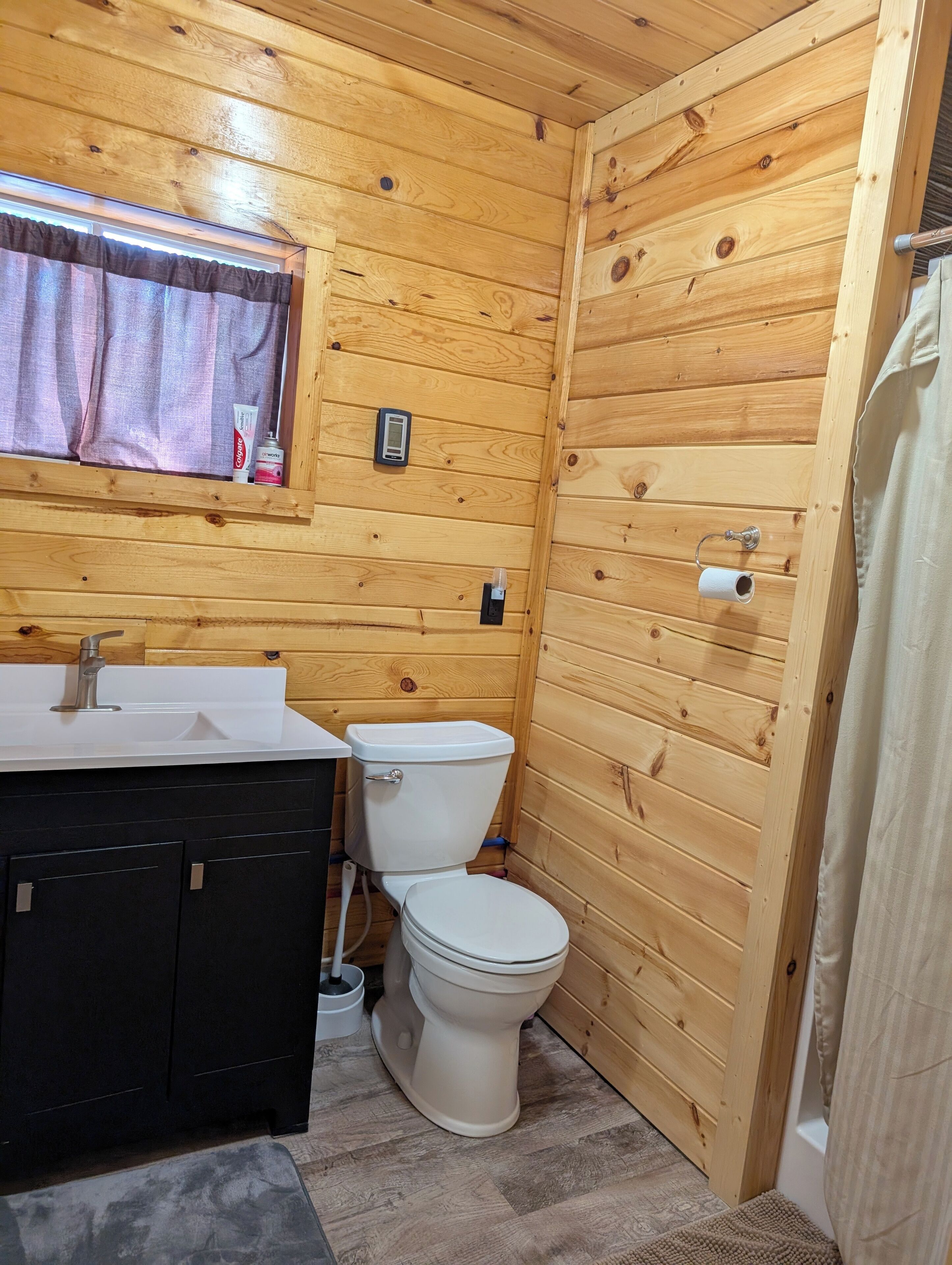 Shower, towels, toilet paper