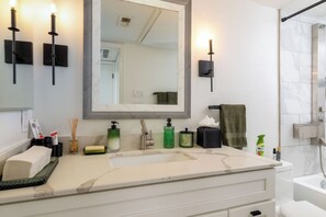 Hair dryer, towels, soap, shampoo - Private Patio + Community Pool - First-Floor Condo (Dallas)