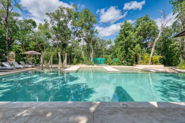 Outdoor pool, sun loungers