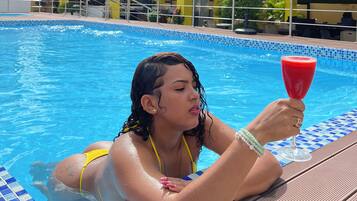 Outdoor pool, pool umbrellas