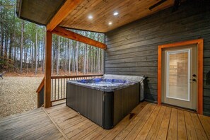 Terrace/patio - Modern Luxury Cabin w/ Private Pool, Hot Tub, Firepit & Game Loft – Sleeps 10 | Blue Horizon (Broken Bow)