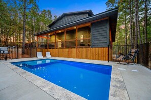 Pool - Modern Luxury Cabin w/ Private Pool, Hot Tub, Firepit & Game Loft – Sleeps 10 | Blue Horizon (Broken Bow)