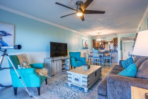 Smart TV - Ocean Serenity: Oceanfront Haven with Pool Access, Sauna Sessions, and Private Screened-in Patio! (Cape Canaveral)