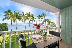 Outdoor dining - SUMMER SALE! Oceanfront Studio w Lanai, AC & Sunset Views Pool & Hot Tub-LS 229 (Lahaina)