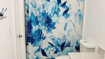 Regadera, secadora de cabello, toallas, jabón