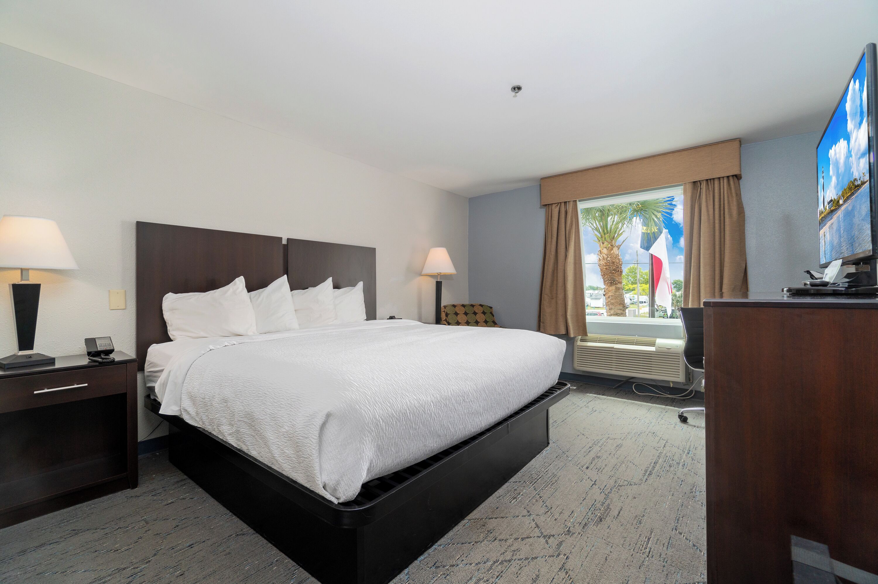 Desk, blackout drapes, iron/ironing board, free WiFi