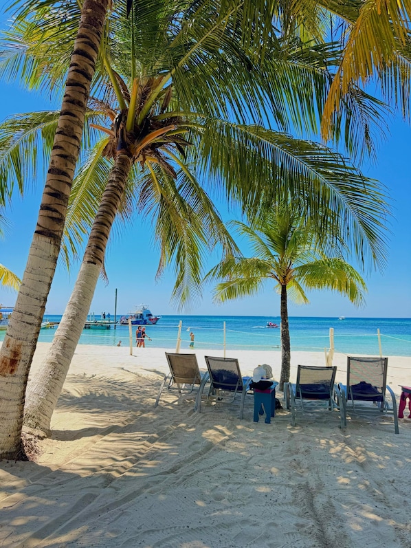 On the beach, sun-loungers, beach towels - West Bay • King Bed • Kitchen • Living Room • Pool (West Bay)