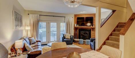 TV, fireplace, DVD player, books