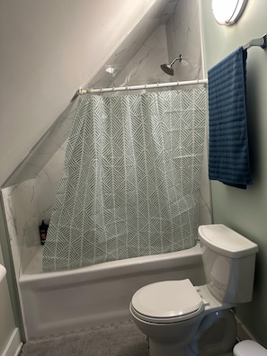 Séchoir à cheveux, serviettes fournies, savon, shampooing