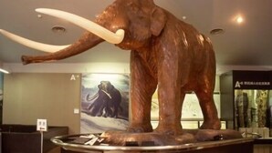 A large bronze elephant statue on a platform. - Pension Mori no Symphony (Shinano)