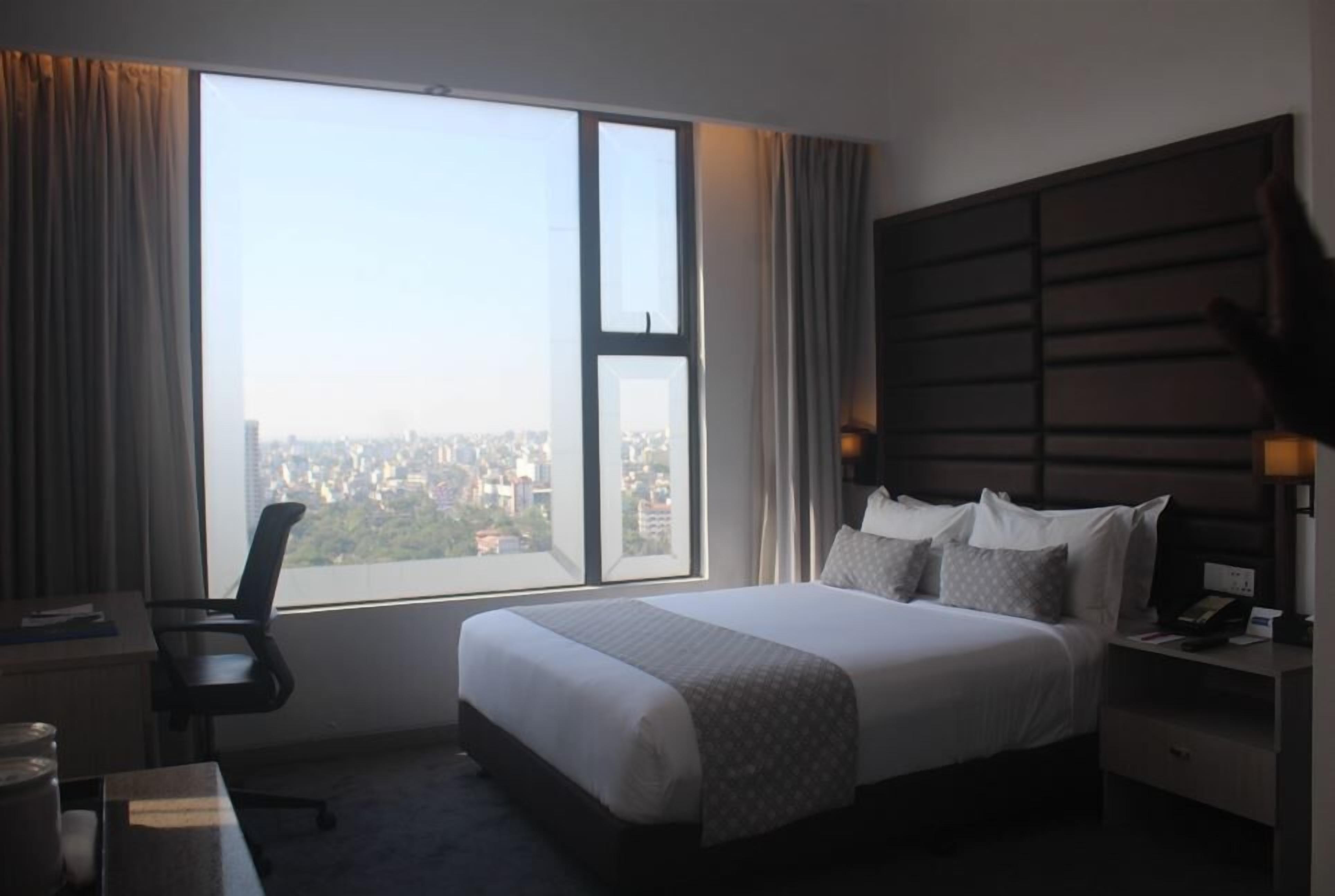 Premium bedding, down duvets, memory-foam beds, desk