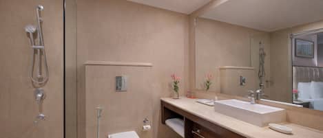 Deluxe Double Room, City View | Bathroom | Separate tub and shower, hair dryer, bathrobes, slippers