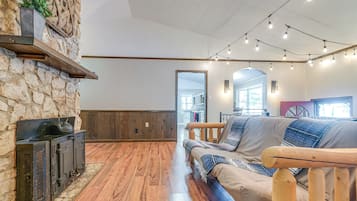 TV, fireplace, table football, ping pong