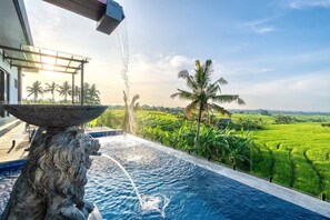 Outdoor pool - Tranquil Luxury Stay with Rice-Field & Ocean Views, Private Pool+Bar, Chef & BBQ (Bali)