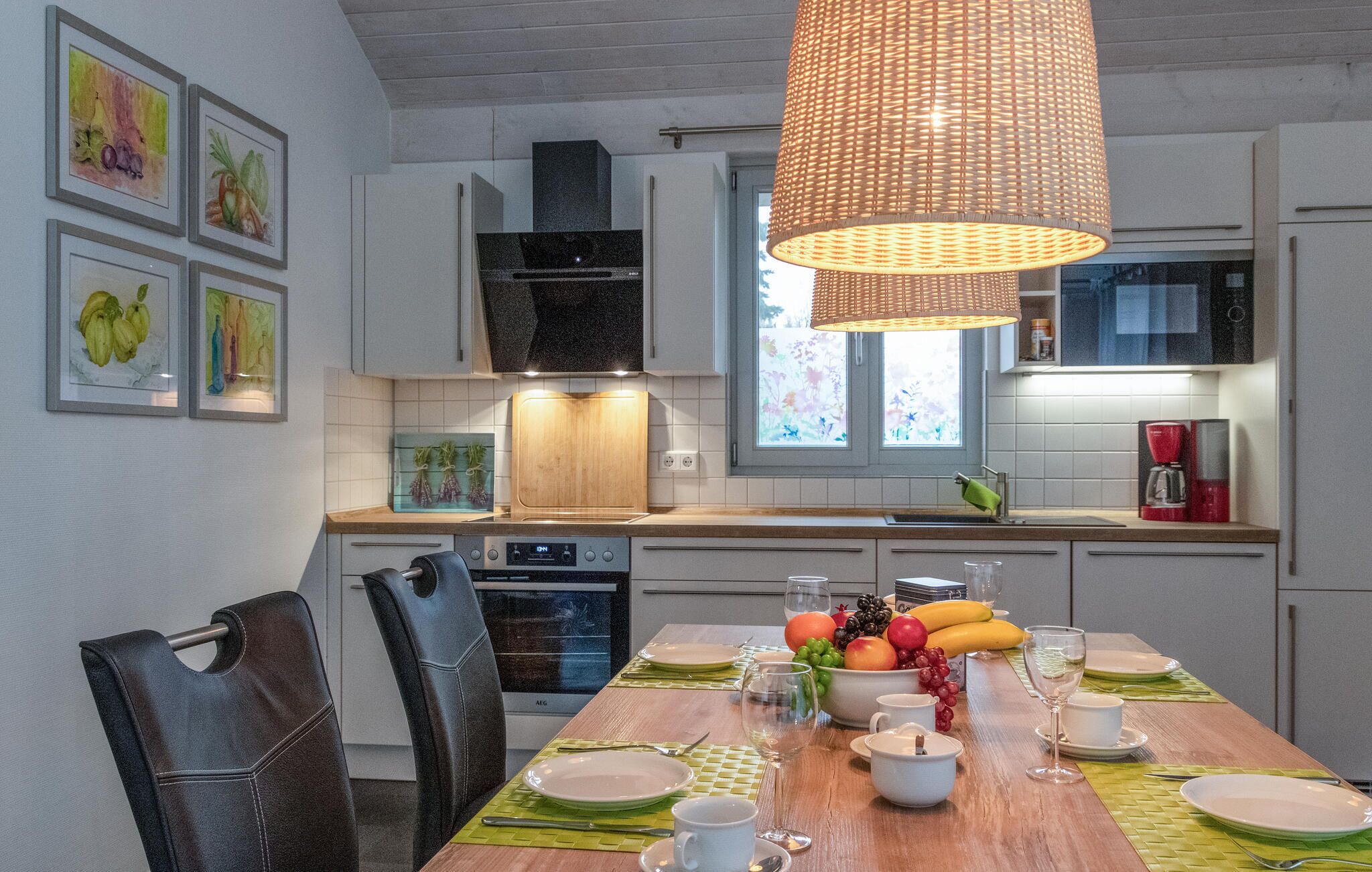 Fridge, stovetop, dishwasher, coffee/tea maker