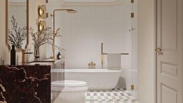 Chambre Deluxe, baignoire | Salle de bain | Articles de toilette gratuits, sèche-cheveux, chaussons