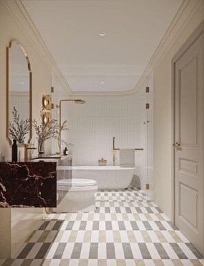 Deluxe-Zimmer, Badewanne | Badezimmer | Kostenlose Toilettenartikel, Haartrockner, Handtücher, Seife