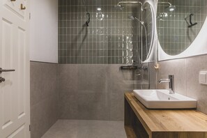 Douche, séchoir à cheveux, serviettes fournies
