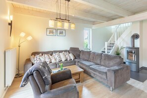 Fernseher, Kamin, DVD-Player, Bücher