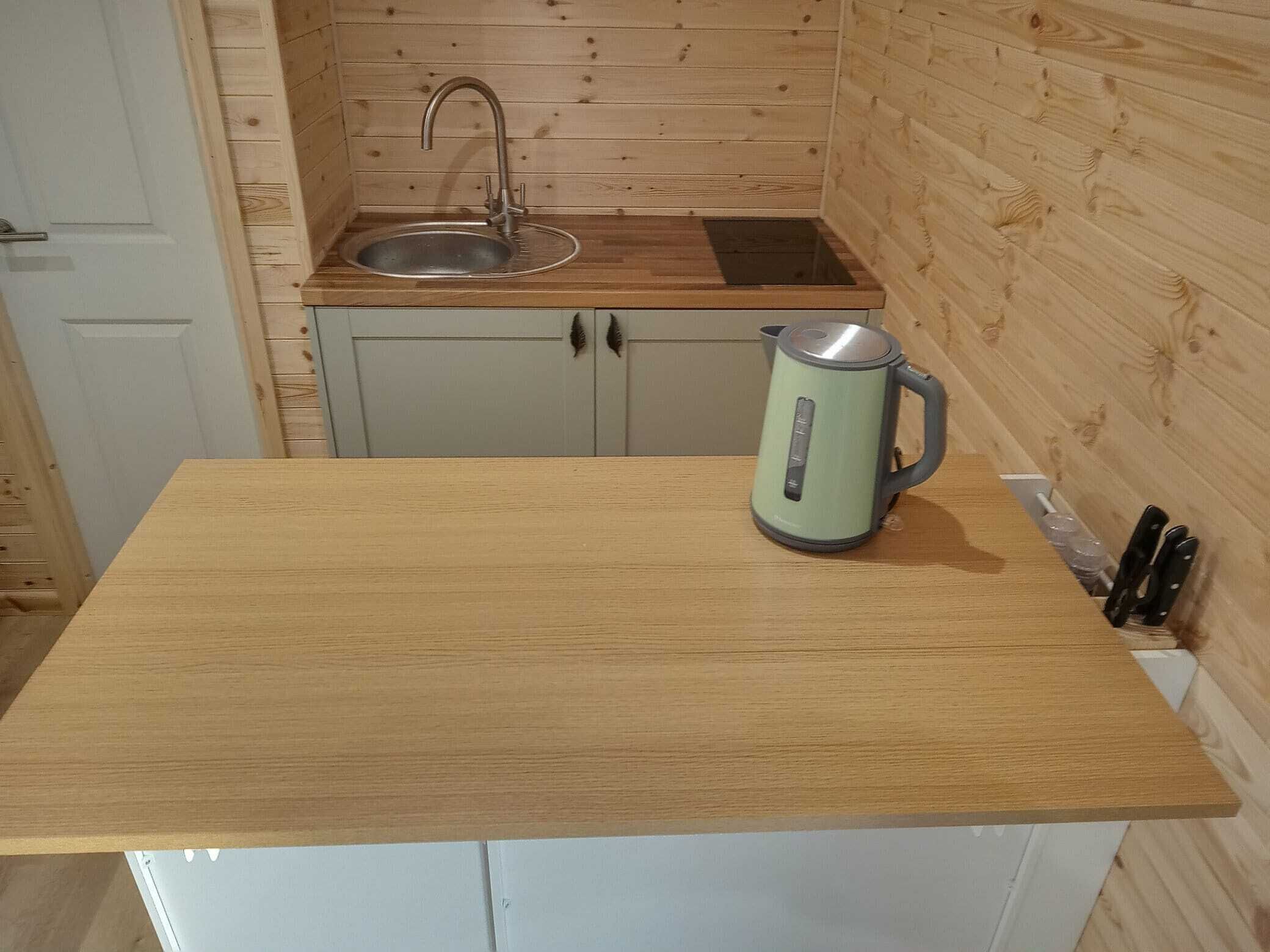 Fridge, microwave, stovetop, electric kettle