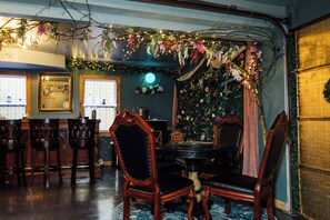 Dining - Villa Serena Tuscan Theme home with a HIDDEN lounge, fire pit, lawn games, creek (Dahlonega)