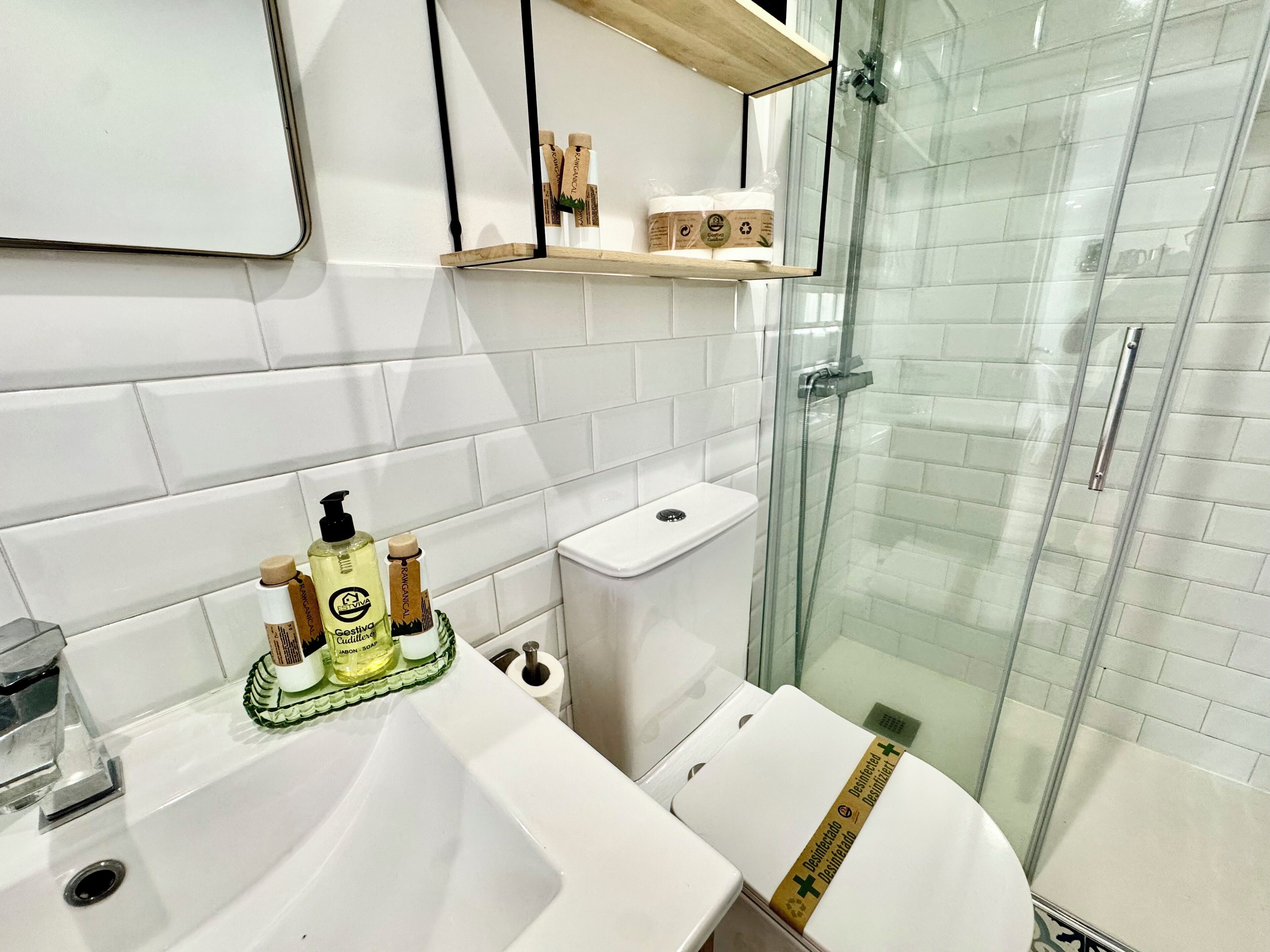 Secador de pelo, toallas, jabón y papel higiénico