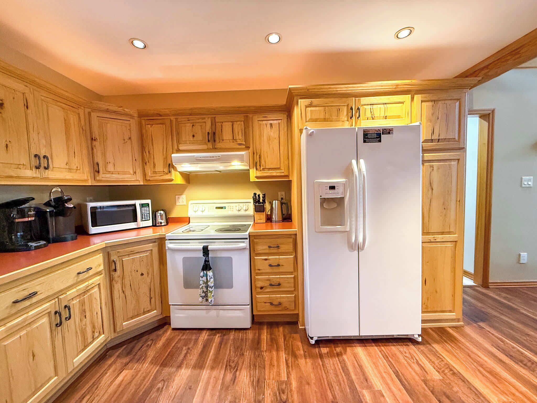 Frigorífico, microondas, horno y placa de cocina