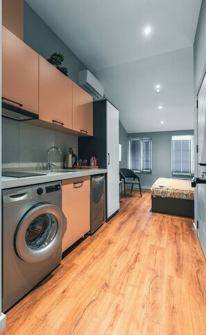 Standard Double Room, City View | Private kitchen | Full-size fridge, electric kettle, freezer