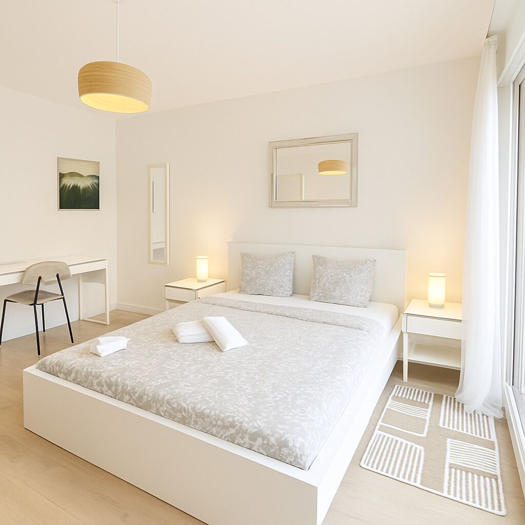 Ropa de cama de alta calidad, muebles diferentes y escritorio 