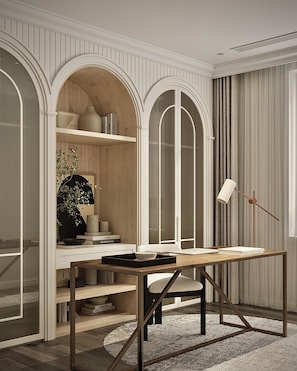 Shower, hair dryer, slippers, towels