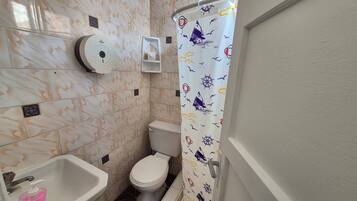 Bathtub, free toiletries, hair dryer, towels