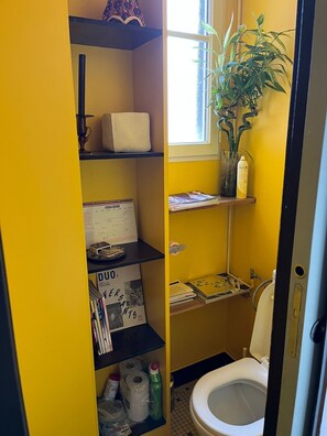 Douche, sèche-cheveux, serviettes fournies, savon