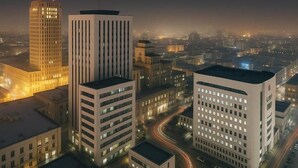 A high-rise building with a modern architectural design, featuring a prominent vertical element and a flat roof. - City Tower Hotel (Ulaanbaatar)