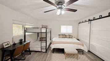 2 bedrooms, desk, iron/ironing board, travel cot