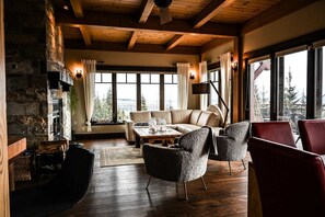 Televisión, chimenea, reproductor de DVD y libros 