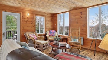 Televisión, chimenea, reproductor de DVD y oficina