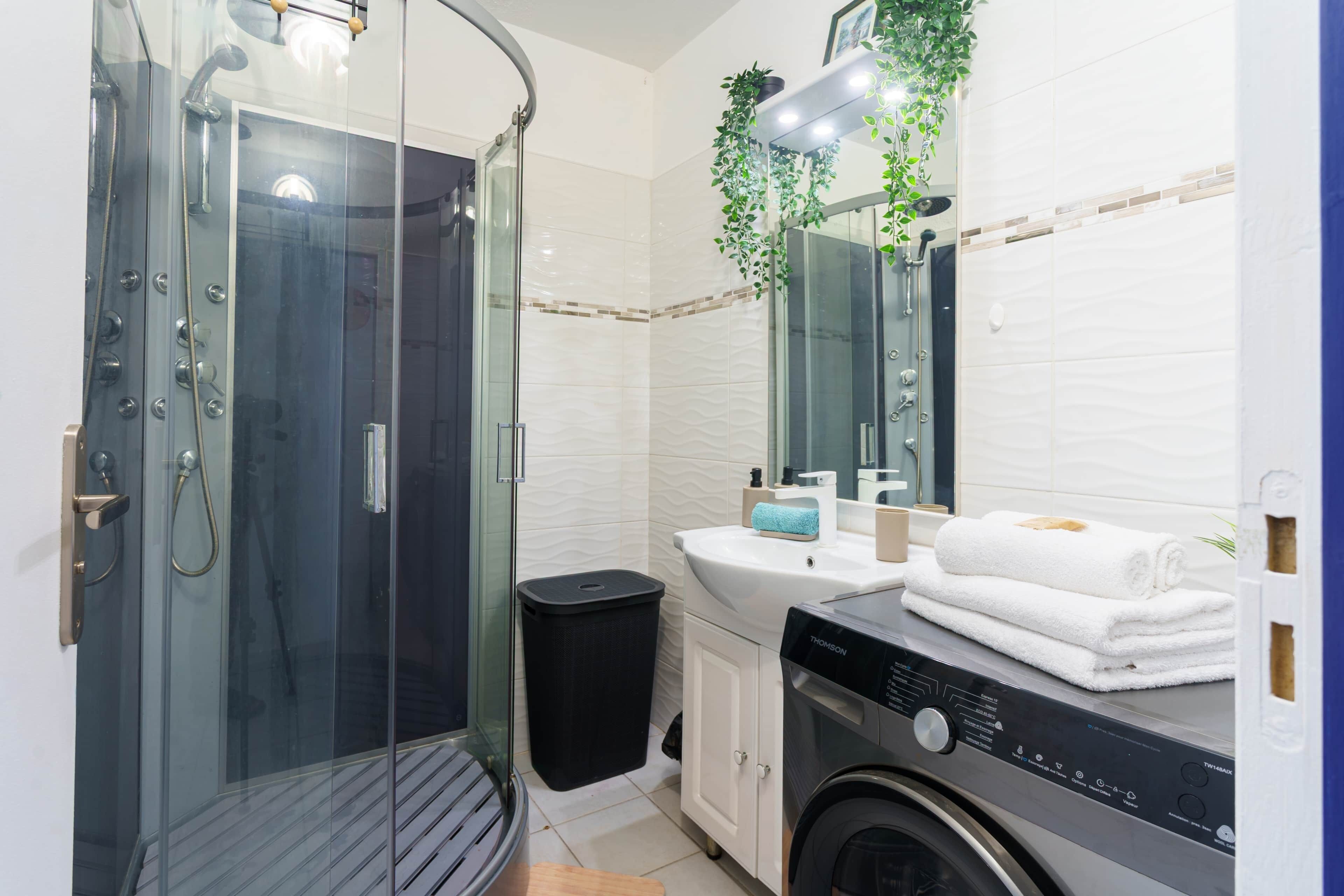 Hair dryer, towels