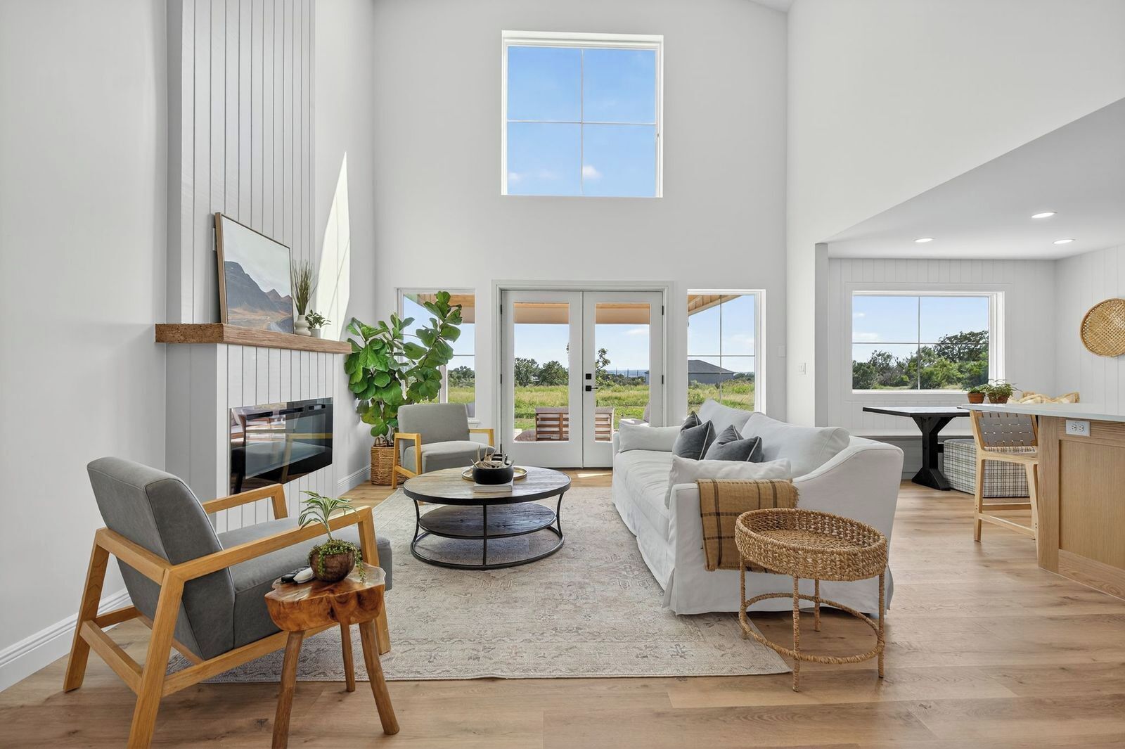 Smart TV, chimenea y libros 