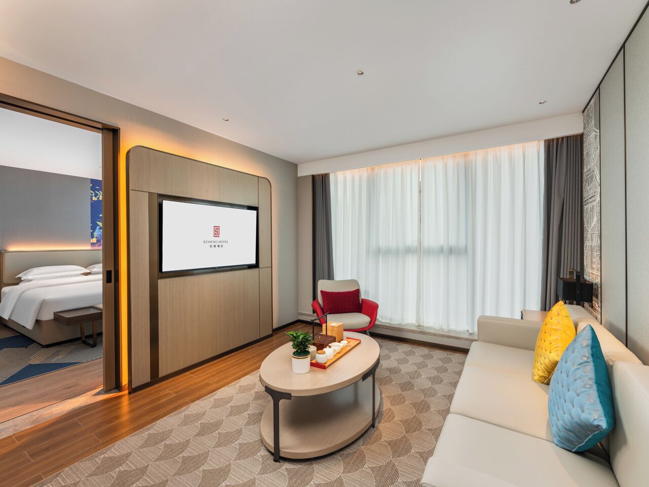 Executive-sviitti, kaupunkinäköala | Kannettavalle tietokoneelle sopiva työtila, ilmainen Wi-Fi