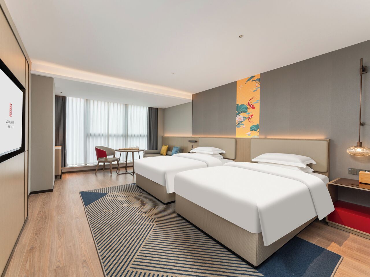 Kahden hengen luksushuone, kaupunkinäköala | Kannettavalle tietokoneelle sopiva työtila, ilmainen Wi-Fi