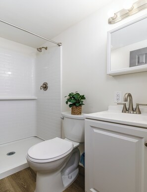 Shower, towels, toilet paper