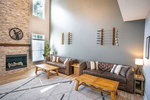 Télévision, cheminée, jeux vidéo, espaces bureaux