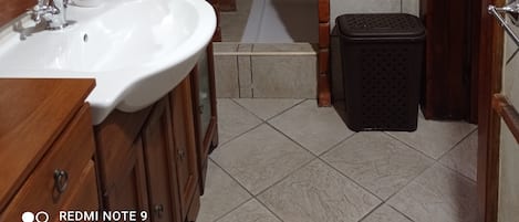 Shower, hair dryer, bidet, towels