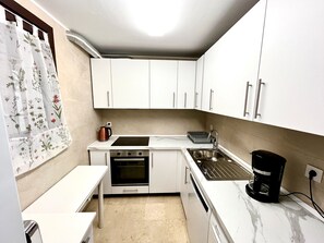 Fridge, microwave, oven, dishwasher